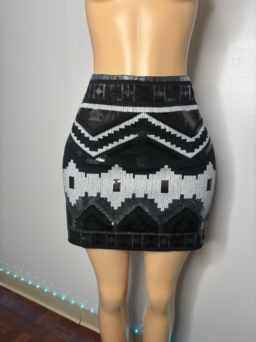 Blacks and White Patterned Mini Skirt